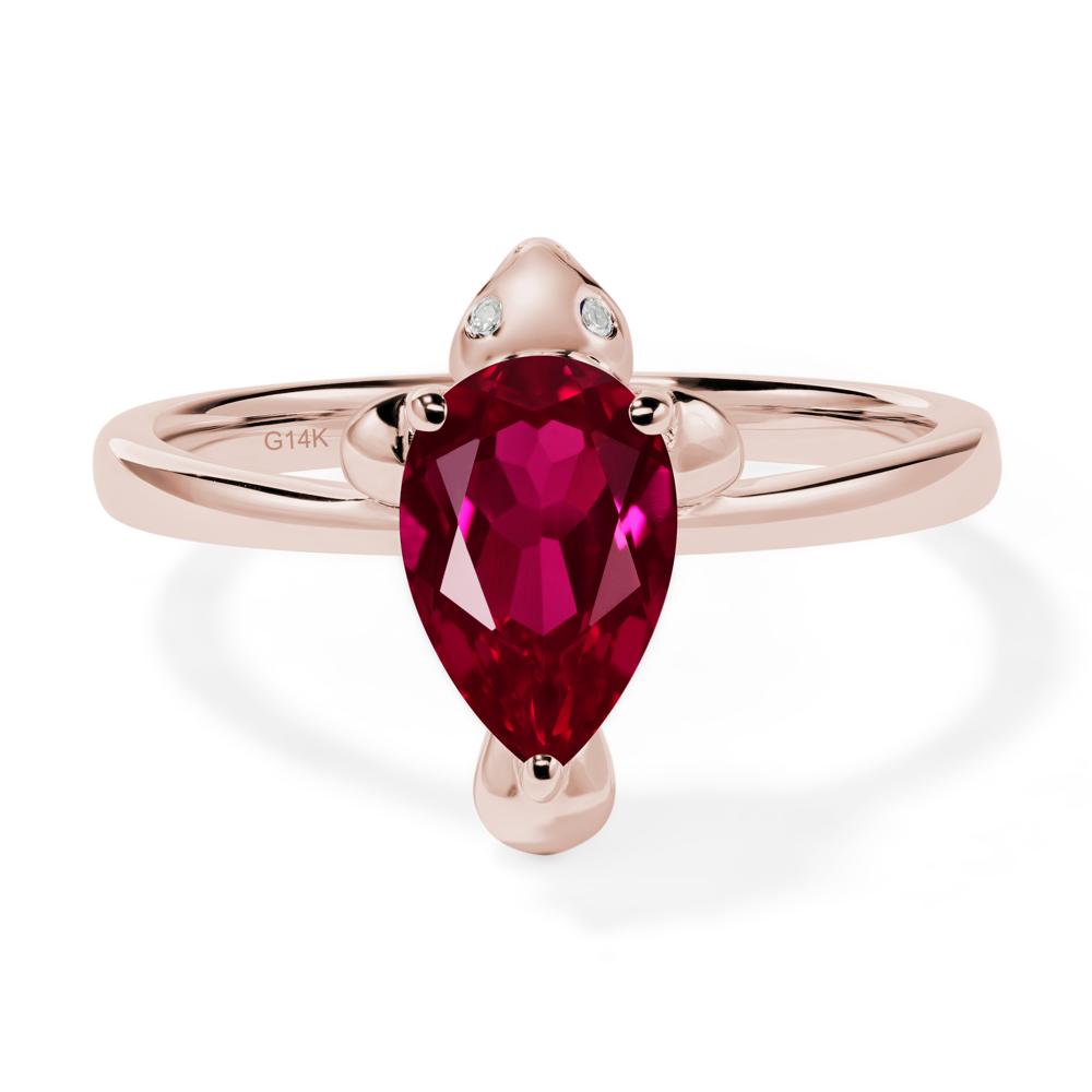 Pear Shaped Lab Created Ruby Sea Lion Ring - LUO Jewelry #metal_14k rose gold
