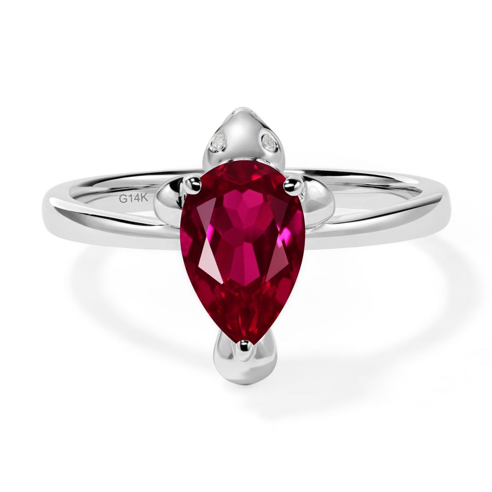 Pear Shaped Lab Created Ruby Sea Lion Ring - LUO Jewelry #metal_14k white gold