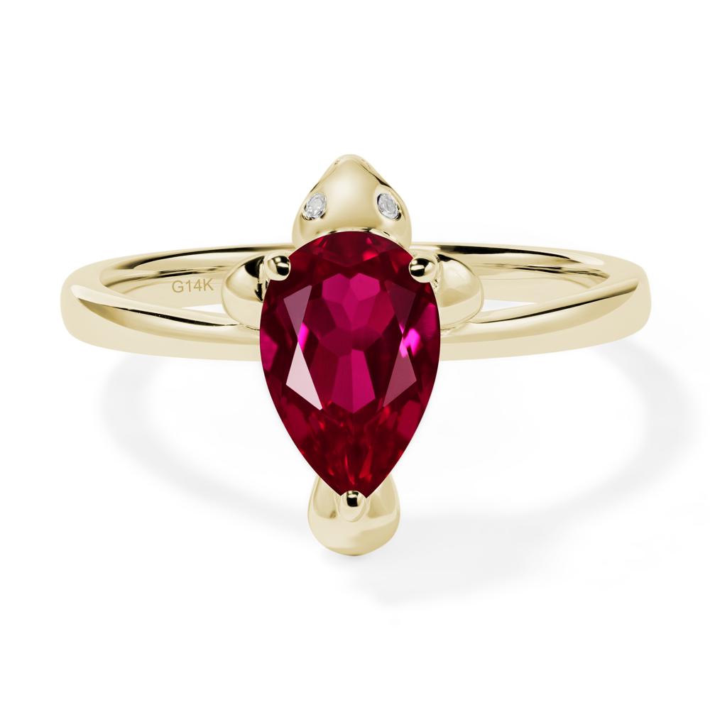 Pear Shaped Lab Created Ruby Sea Lion Ring - LUO Jewelry #metal_14k yellow gold