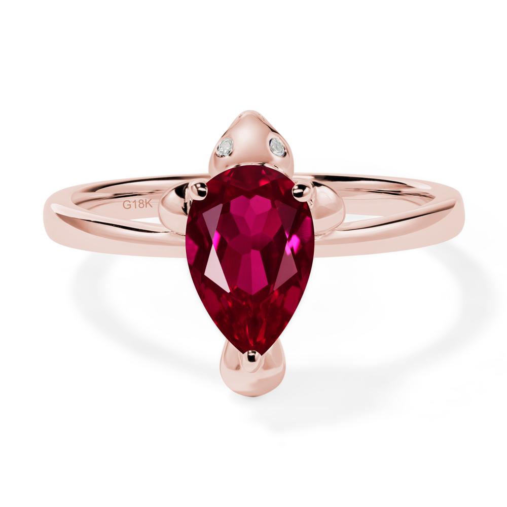 Pear Shaped Lab Created Ruby Sea Lion Ring - LUO Jewelry #metal_18k rose gold