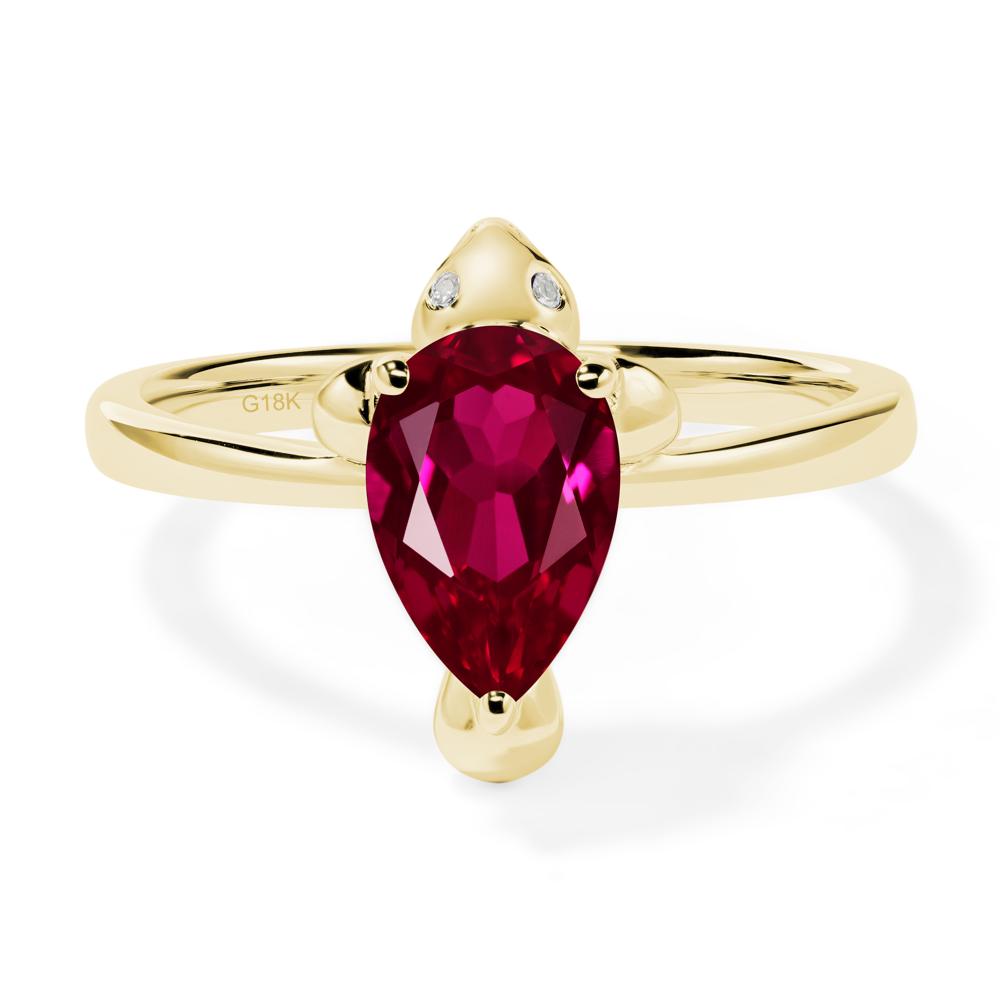 Pear Shaped Lab Created Ruby Sea Lion Ring - LUO Jewelry #metal_18k yellow gold