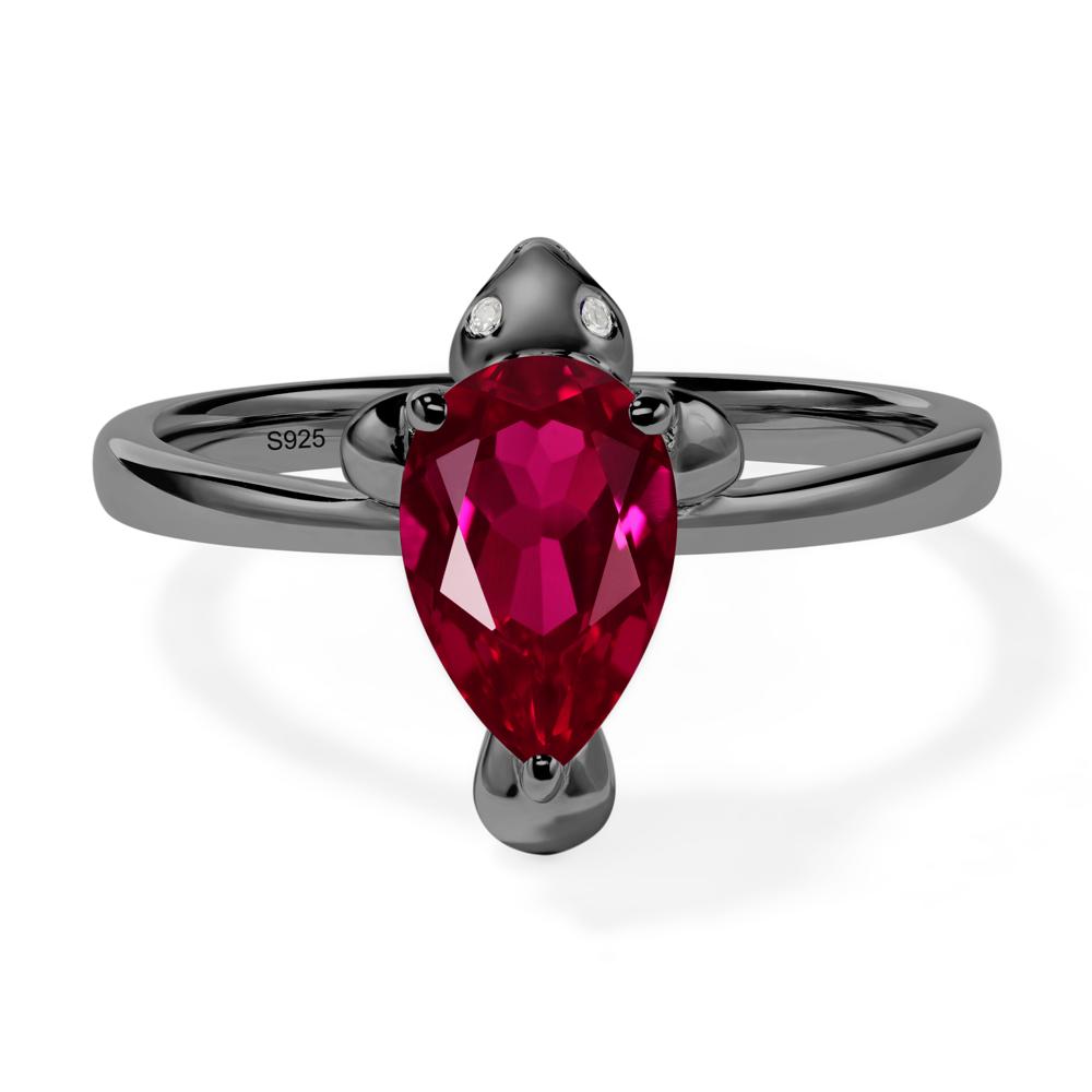 Pear Shaped Lab Created Ruby Sea Lion Ring - LUO Jewelry #metal_black finish sterling silver