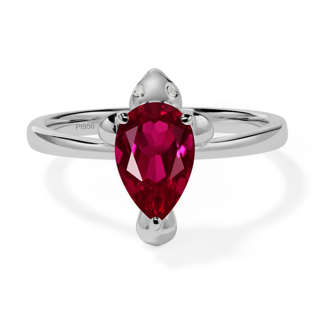 Pear Shaped Lab Created Ruby Sea Lion Ring - LUO Jewelry #metal_platinum