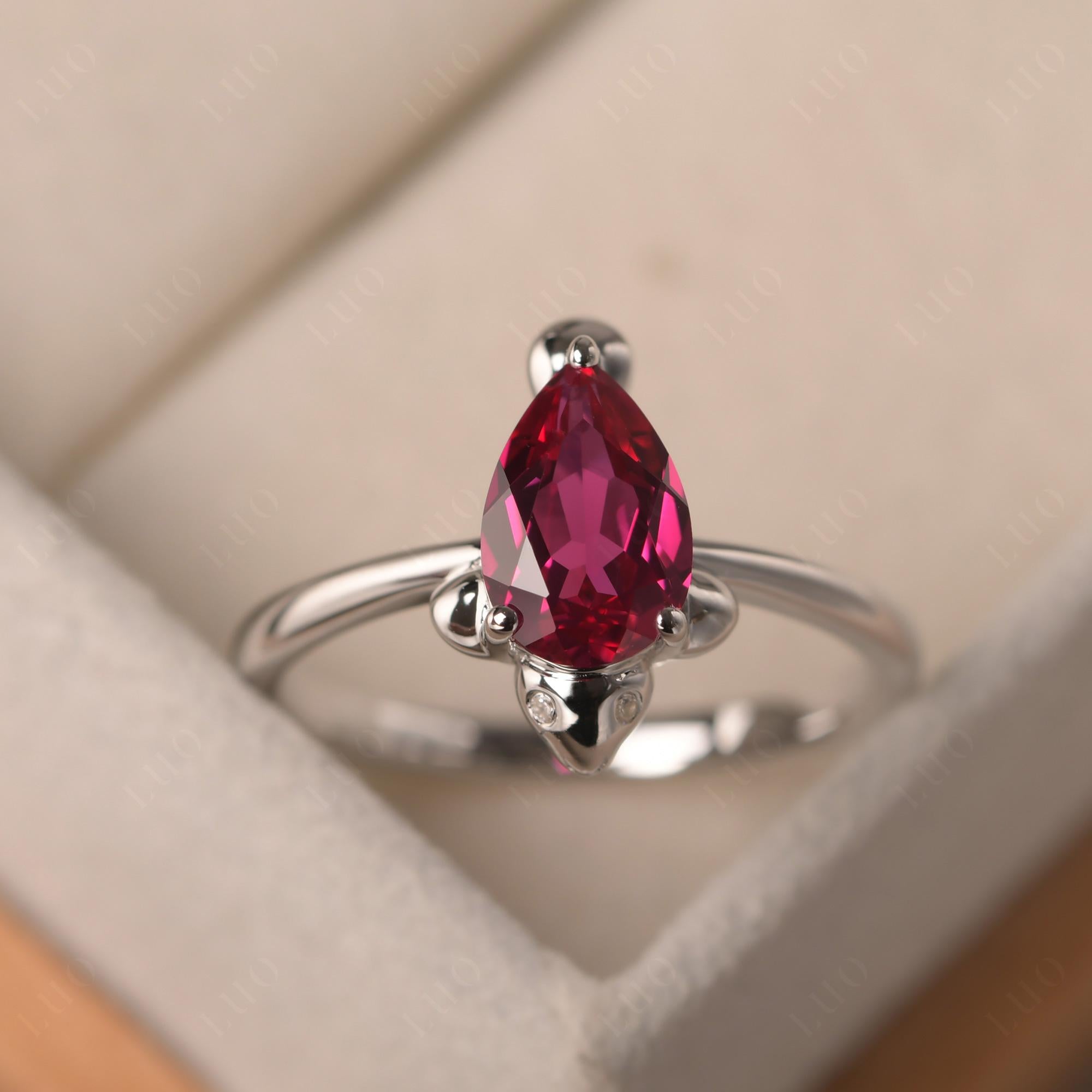 Pear Shaped Lab Created Ruby Sea Lion Ring - LUO Jewelry