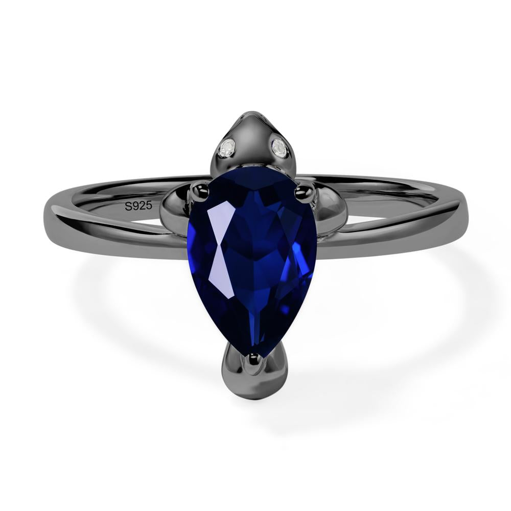 Pear Shaped Lab Grown Sapphire Sea Lion Ring - LUO Jewelry #metal_black finish sterling silver