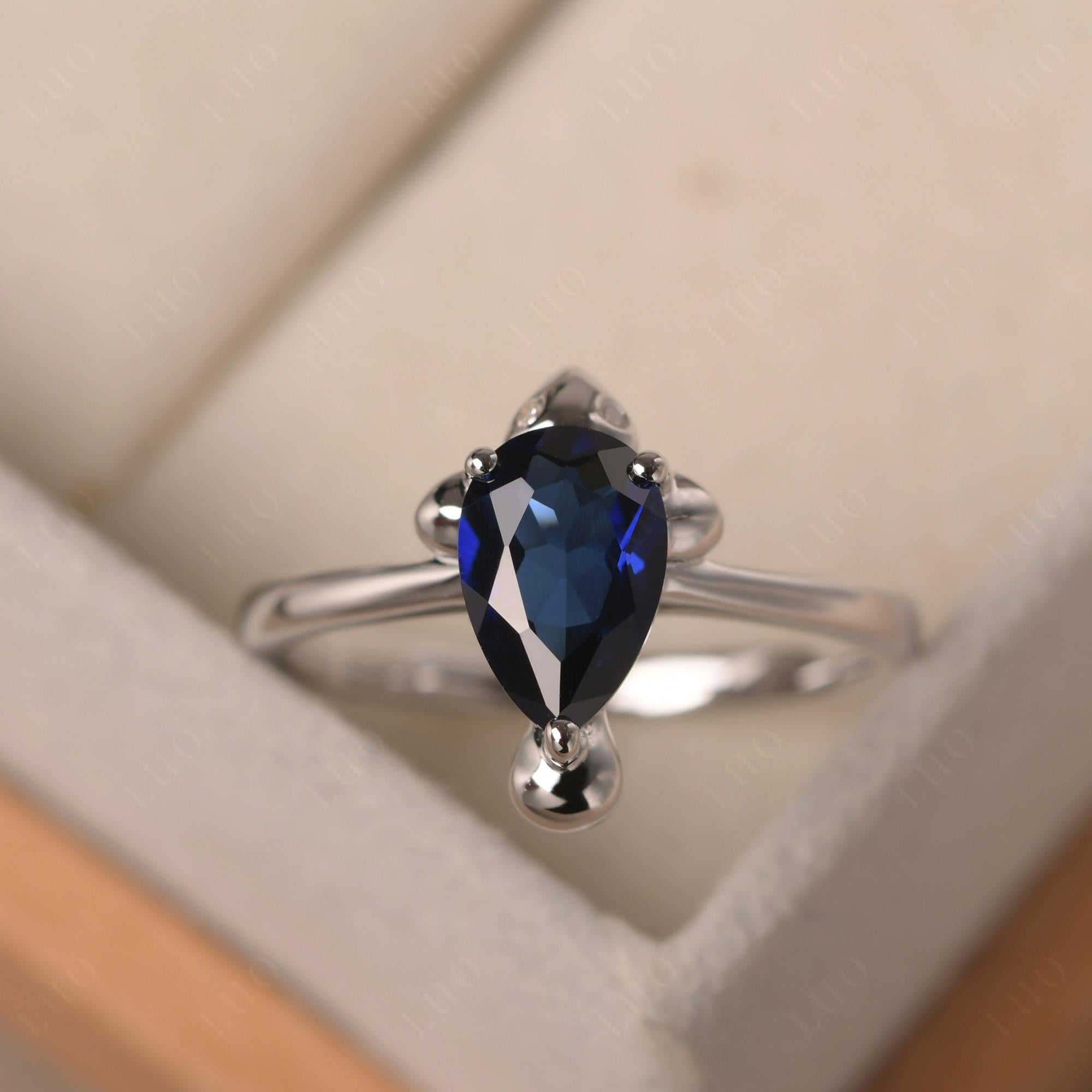 Pear Shaped Lab Grown Sapphire Sea Lion Ring - LUO Jewelry