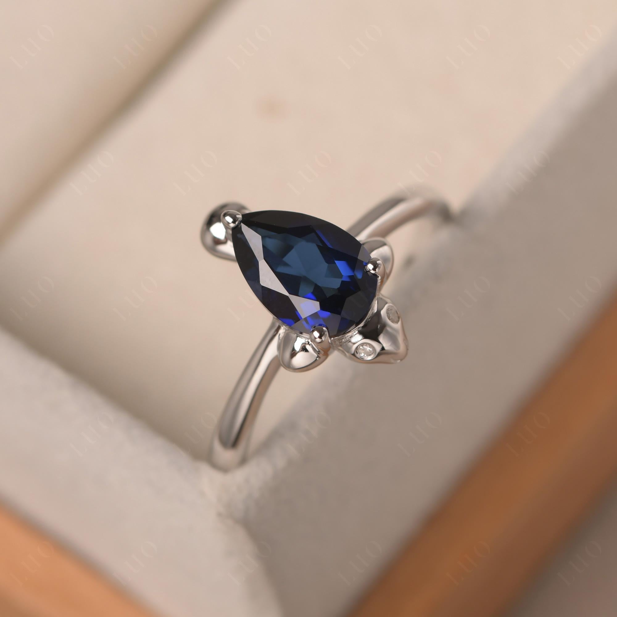 Pear Shaped Lab Grown Sapphire Sea Lion Ring - LUO Jewelry