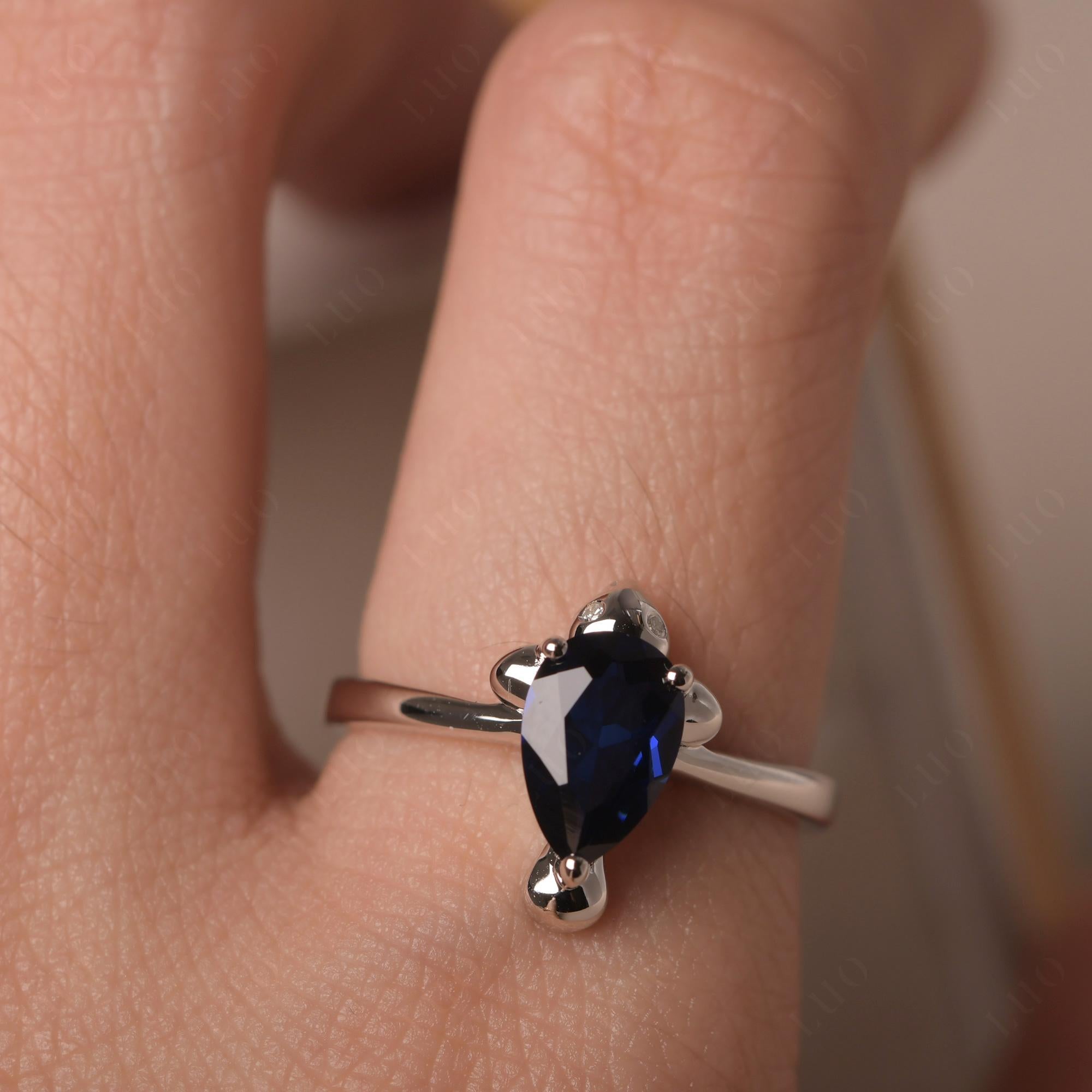 Pear Shaped Lab Grown Sapphire Sea Lion Ring - LUO Jewelry