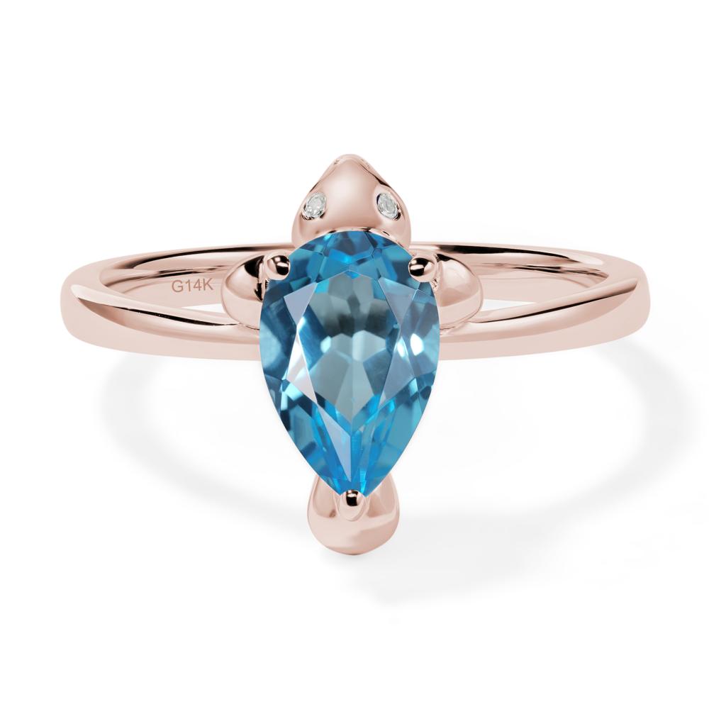 Pear Shaped Swiss Blue Topaz Sea Lion Ring - LUO Jewelry #metal_14k rose gold