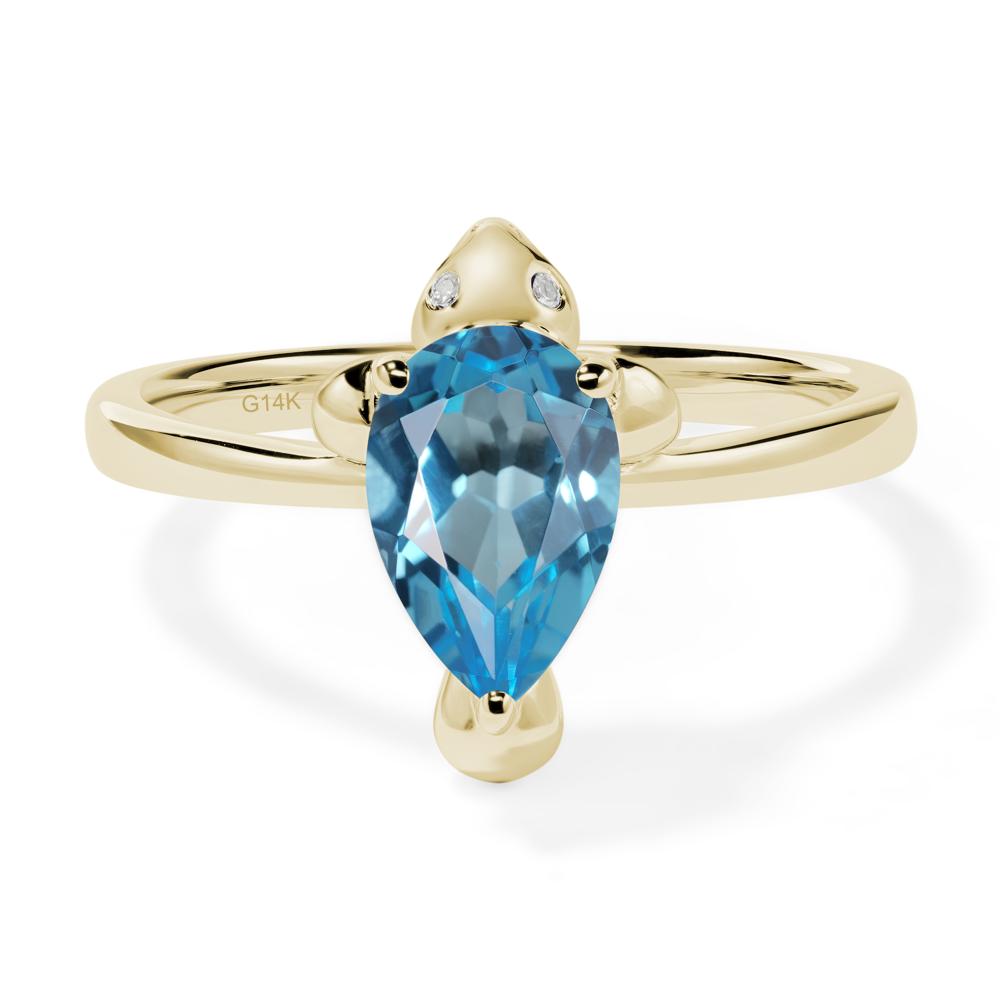 Pear Shaped Swiss Blue Topaz Sea Lion Ring - LUO Jewelry #metal_14k yellow gold