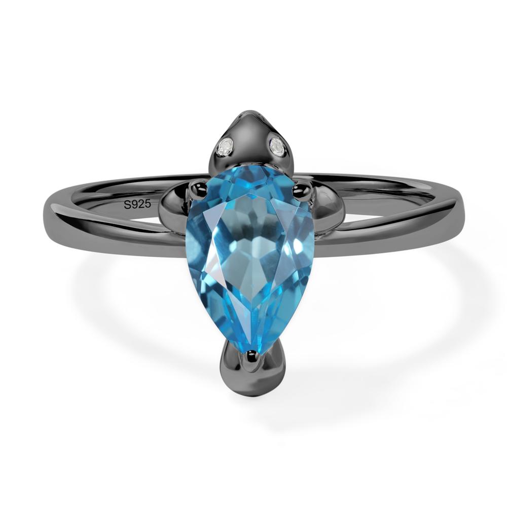 Pear Shaped Swiss Blue Topaz Sea Lion Ring - LUO Jewelry #metal_black finish sterling silver
