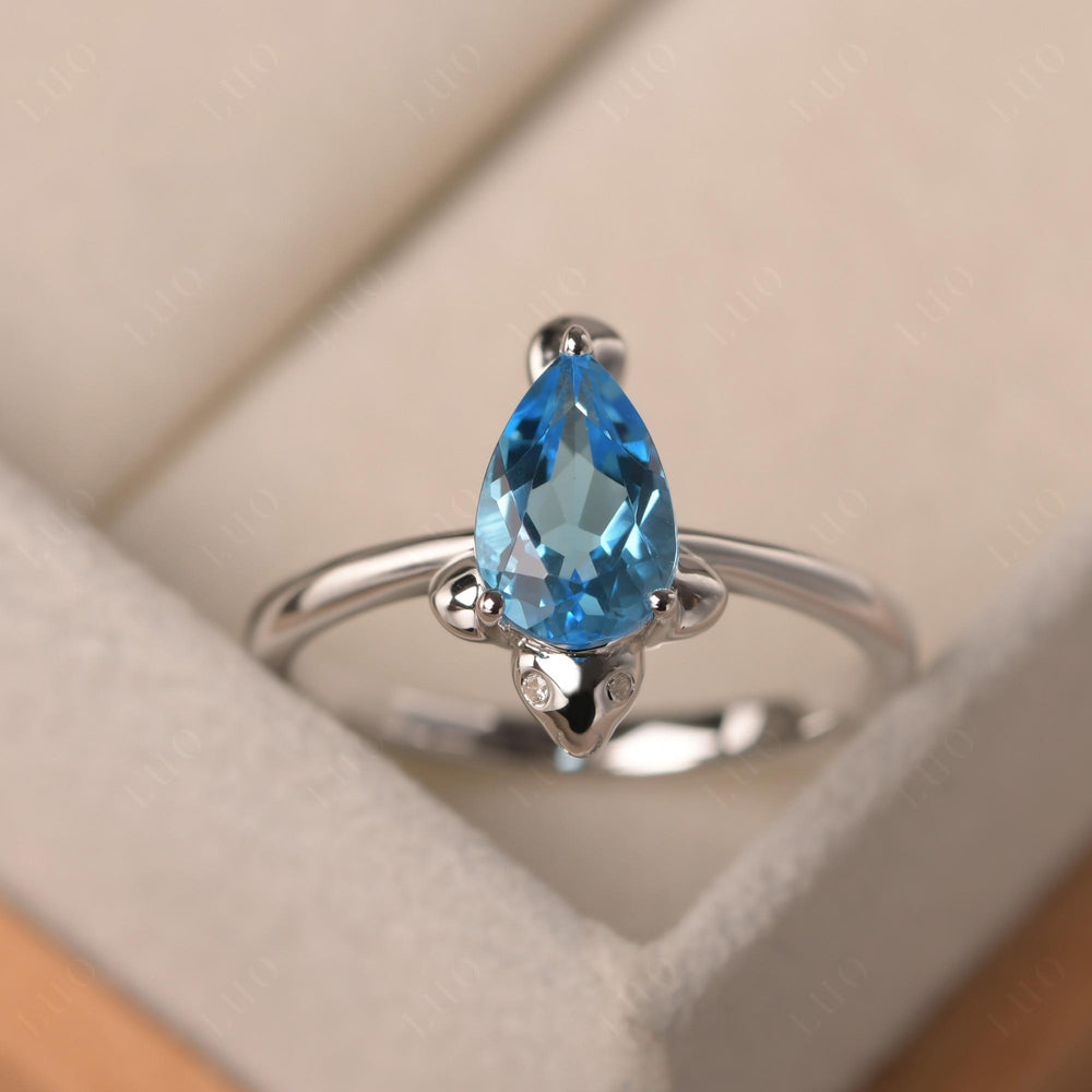 Seal Style Shaped Swiss Blue Topaz Engagement Ring - LUO Jewelry