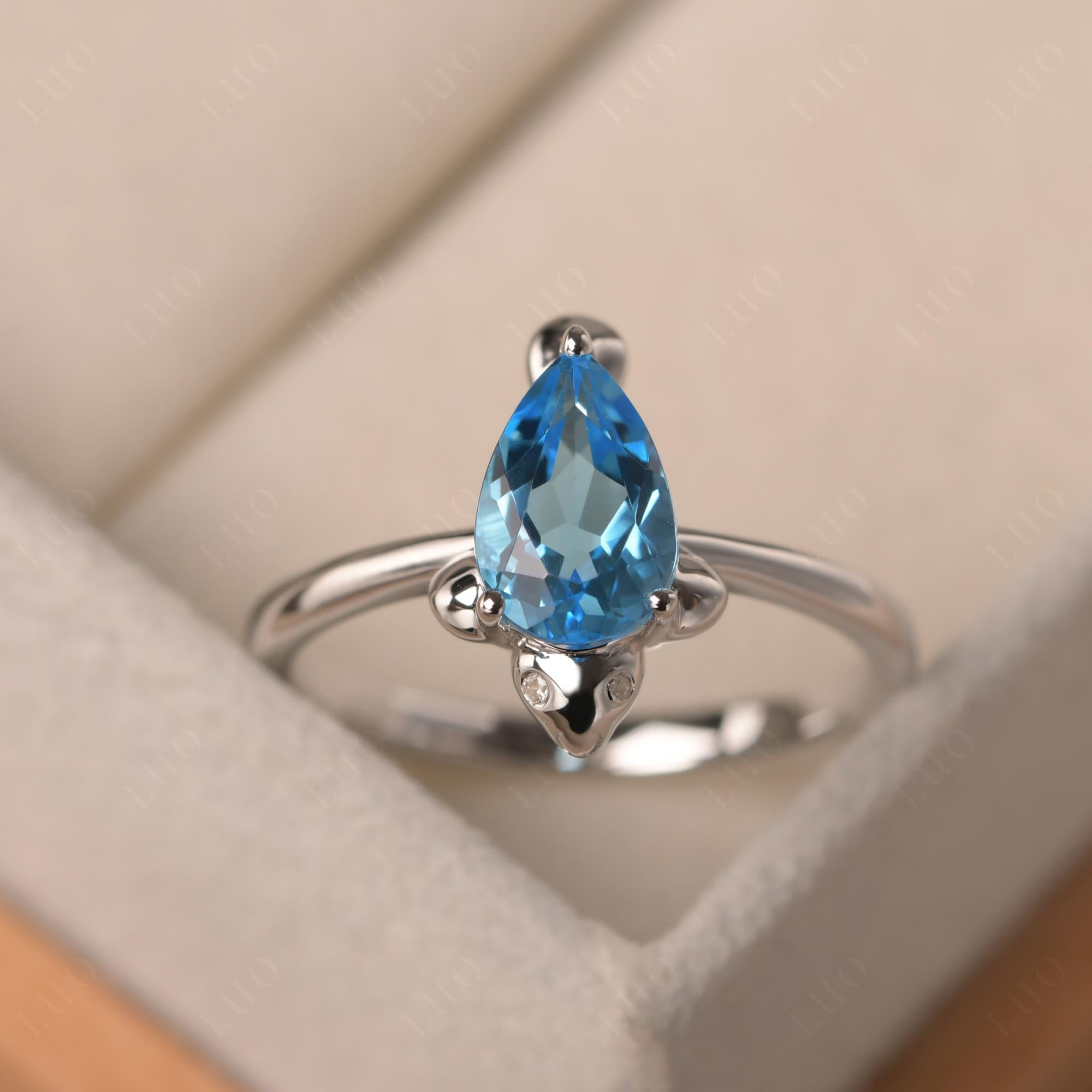 Pear Shaped Swiss Blue Topaz Sea Lion Ring - LUO Jewelry