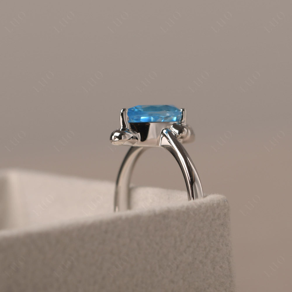Seal Style Shaped Swiss Blue Topaz Engagement Ring - LUO Jewelry