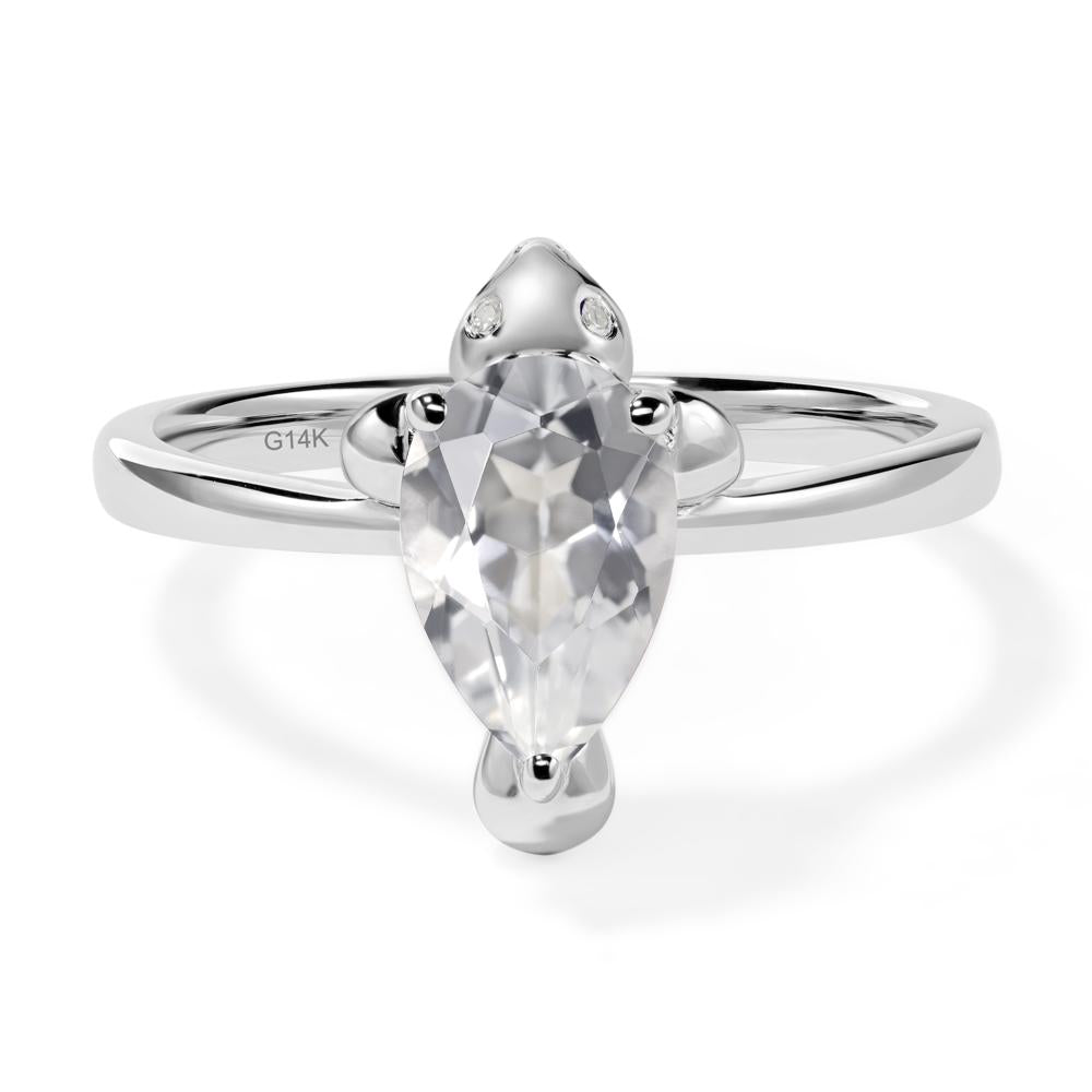 Pear Shaped White Topaz Sea Lion Ring - LUO Jewelry #metal_14k white gold