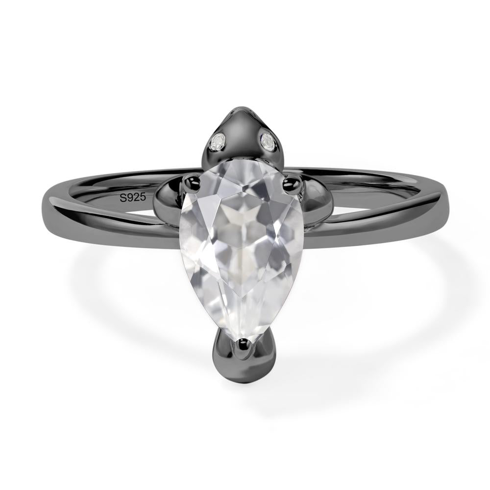 Pear Shaped White Topaz Sea Lion Ring - LUO Jewelry #metal_black finish sterling silver