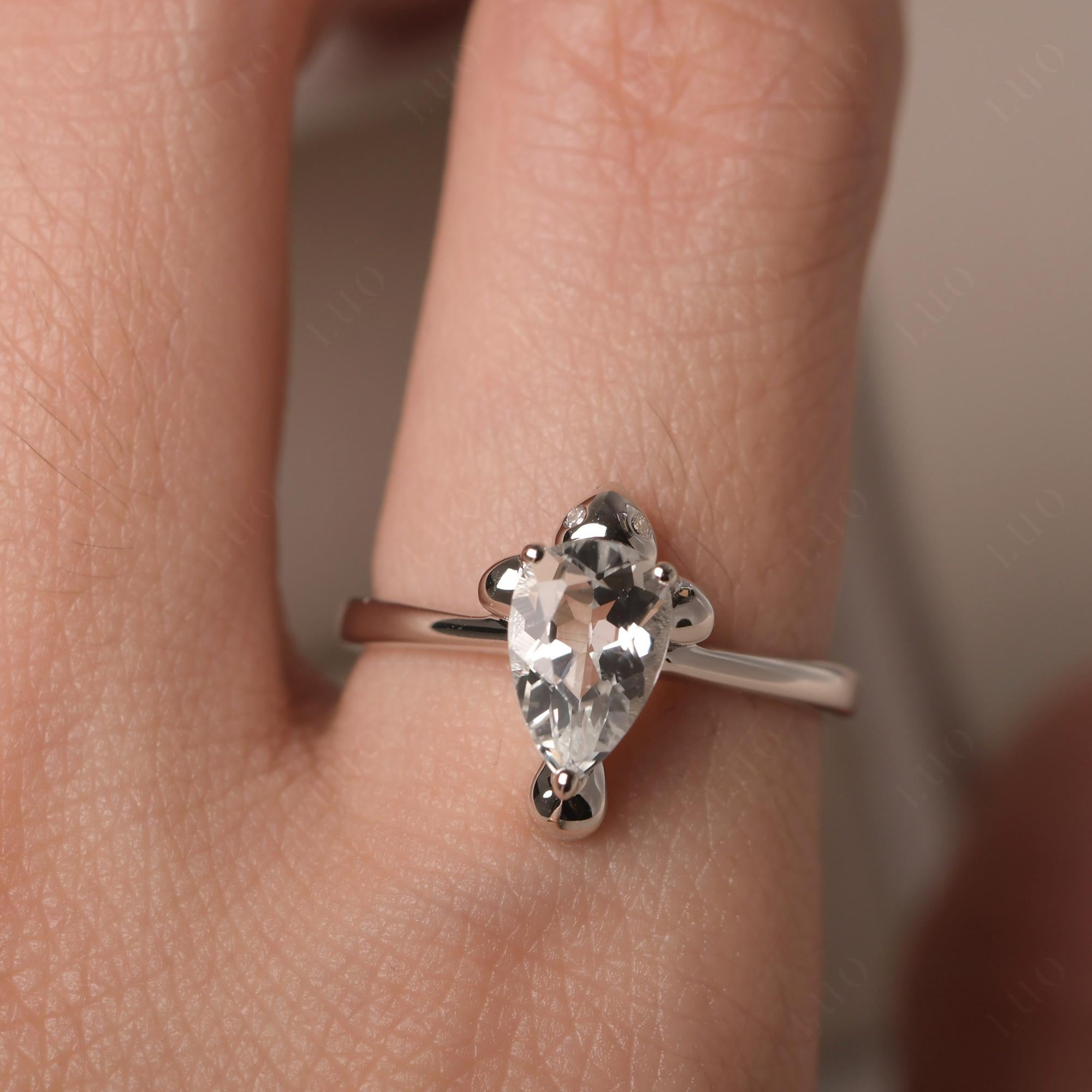 Pear Shaped White Topaz Sea Lion Ring - LUO Jewelry