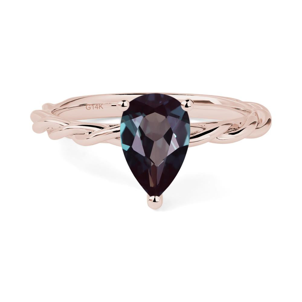 Teardrop Lab Grown Alexandrite Solitaire Rope Ring - LUO Jewelry #metal_14k rose gold