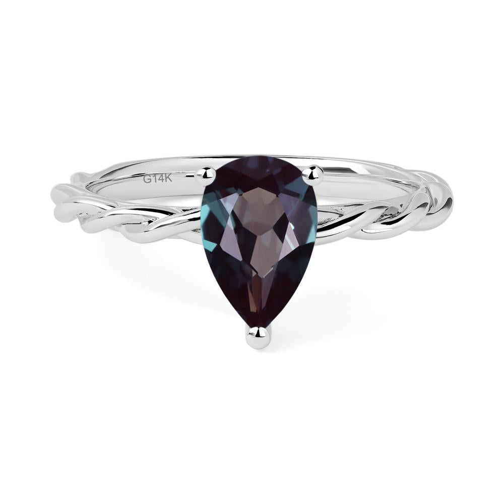 Teardrop Lab Grown Alexandrite Solitaire Rope Ring - LUO Jewelry #metal_14k white gold