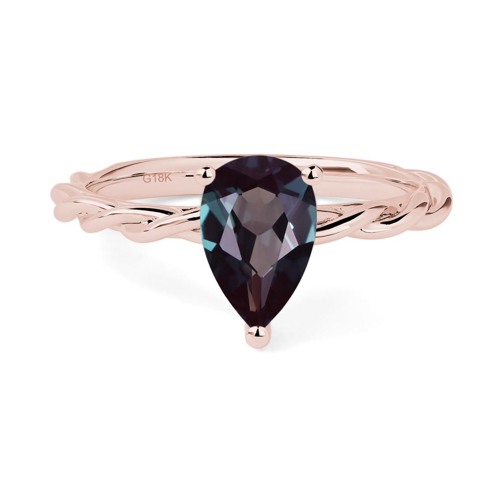 Teardrop Lab Grown Alexandrite Solitaire Rope Ring - LUO Jewelry #metal_18k rose gold