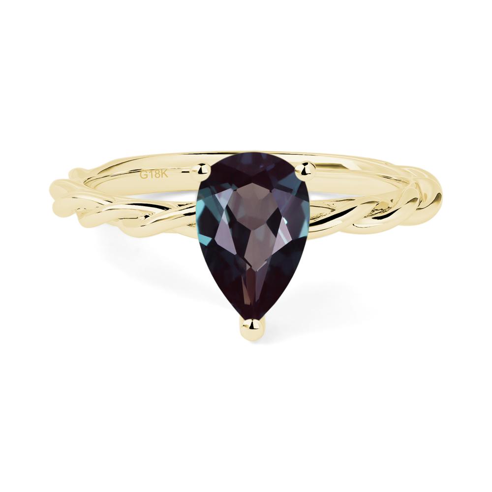 Teardrop Lab Grown Alexandrite Solitaire Rope Ring - LUO Jewelry #metal_18k yellow gold