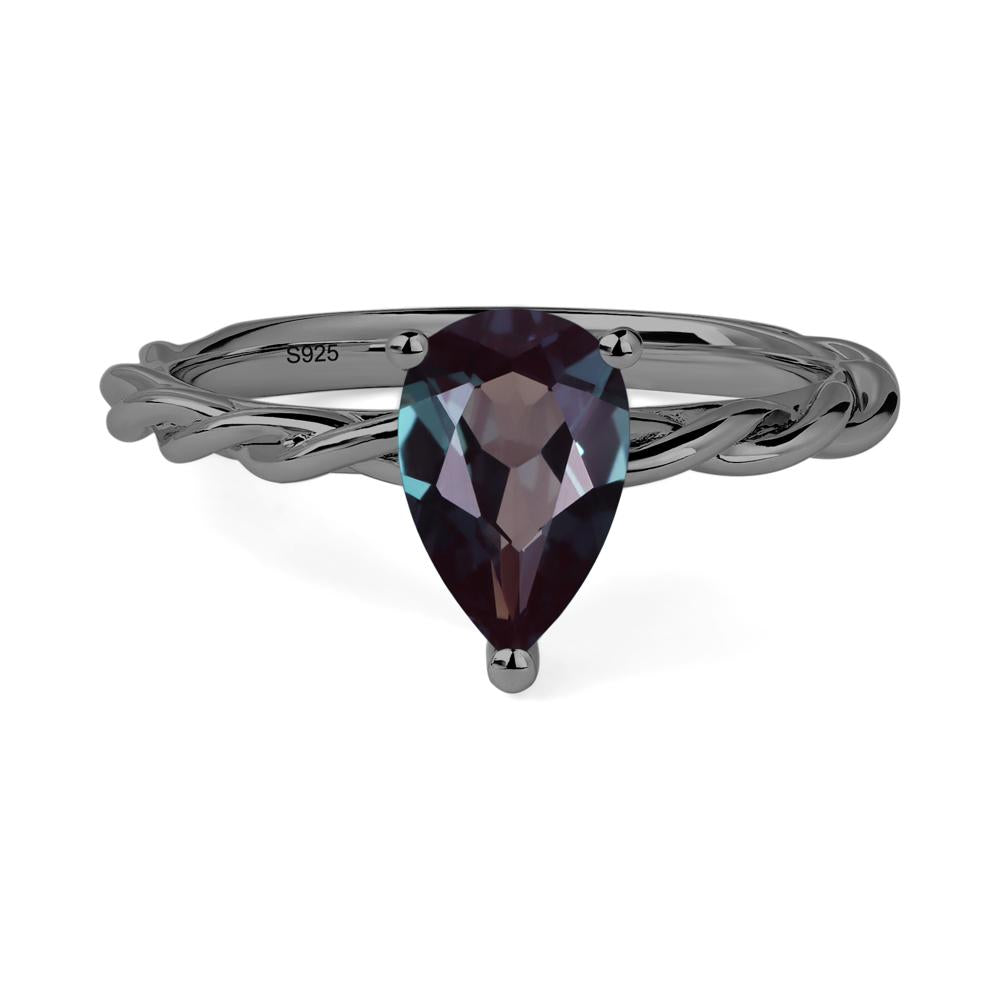 Teardrop Lab Grown Alexandrite Solitaire Rope Ring - LUO Jewelry #metal_black finish sterling silver