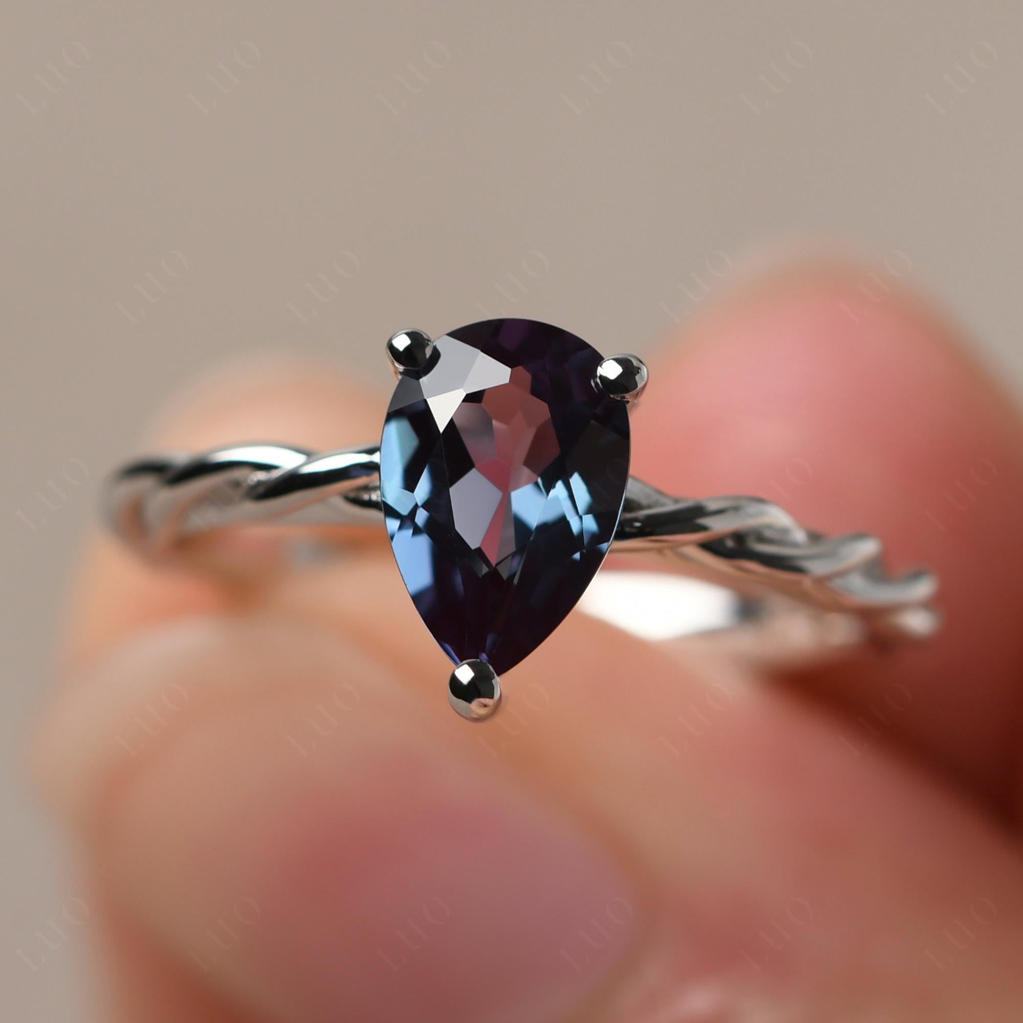 Teardrop Lab Grown Alexandrite Solitaire Rope Ring - LUO Jewelry