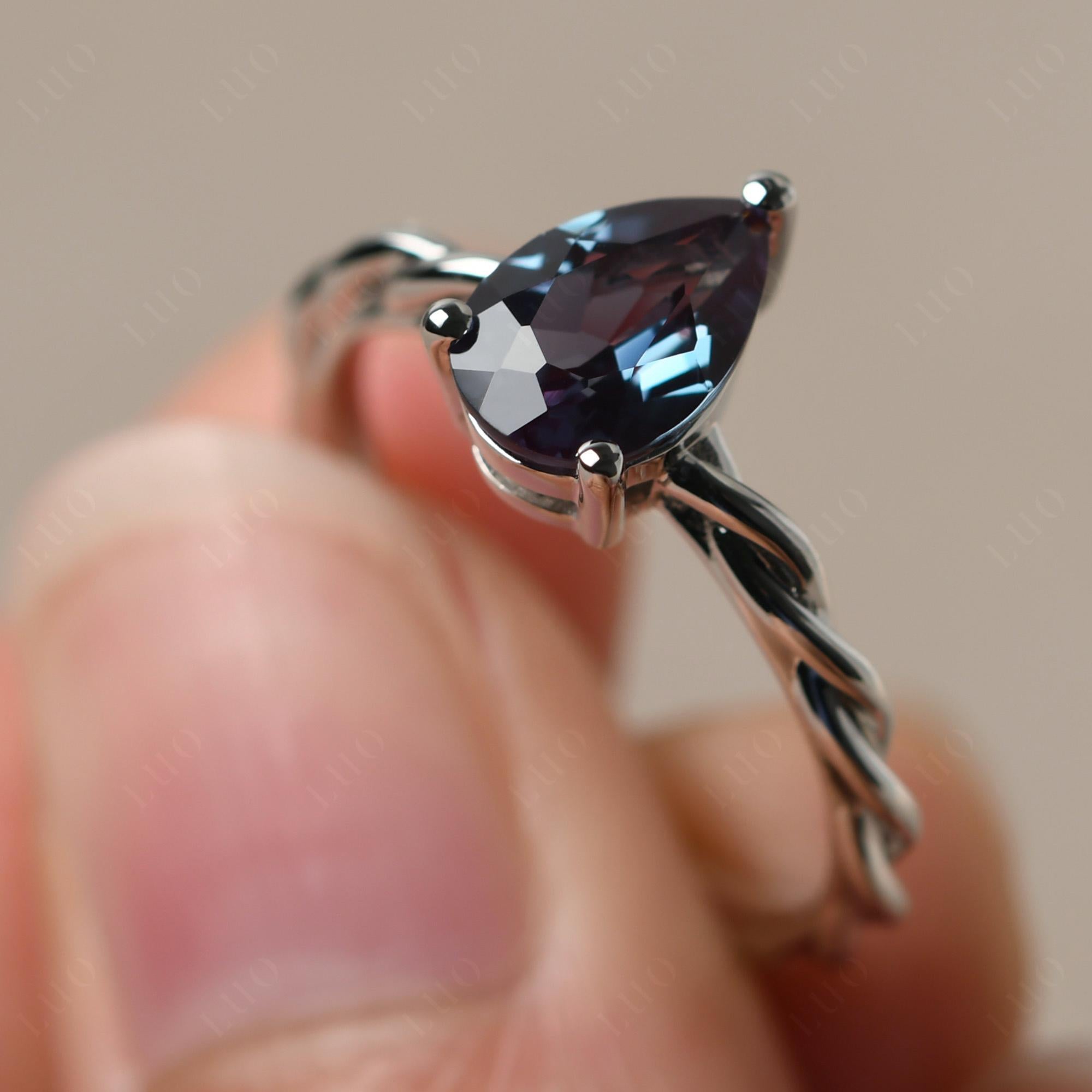 Teardrop Lab Grown Alexandrite Solitaire Rope Ring - LUO Jewelry