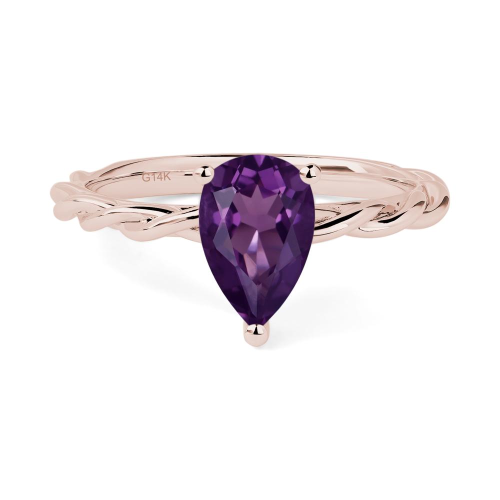 Teardrop Amethyst Solitaire Rope Ring - LUO Jewelry #metal_14k rose gold