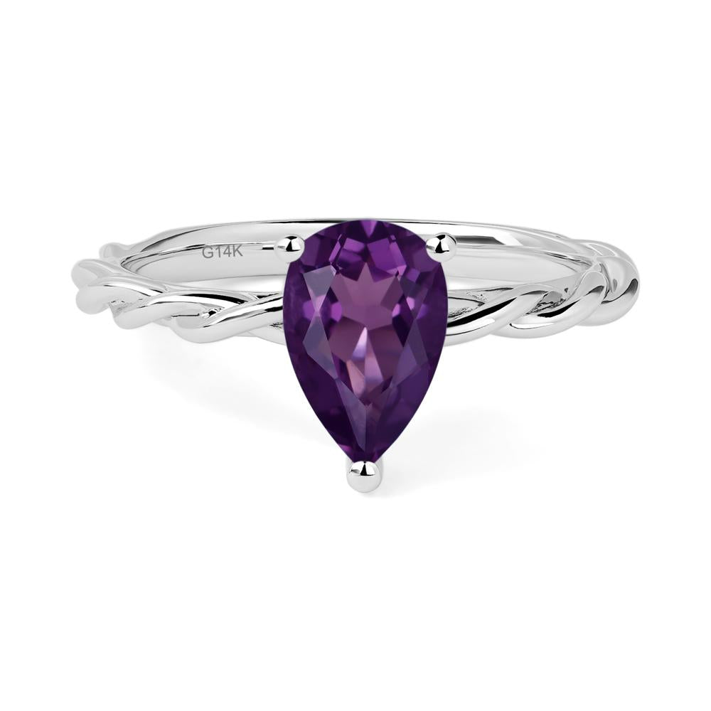 Teardrop Amethyst Solitaire Rope Ring - LUO Jewelry #metal_14k white gold