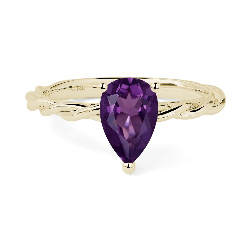 Teardrop Amethyst Solitaire Rope Ring - LUO Jewelry #metal_14k yellow gold