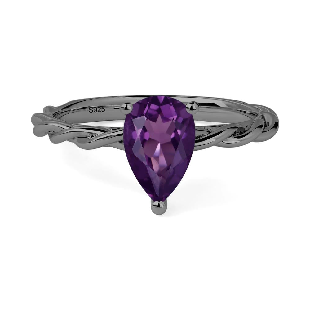 Teardrop Amethyst Solitaire Rope Ring - LUO Jewelry #metal_black finish sterling silver