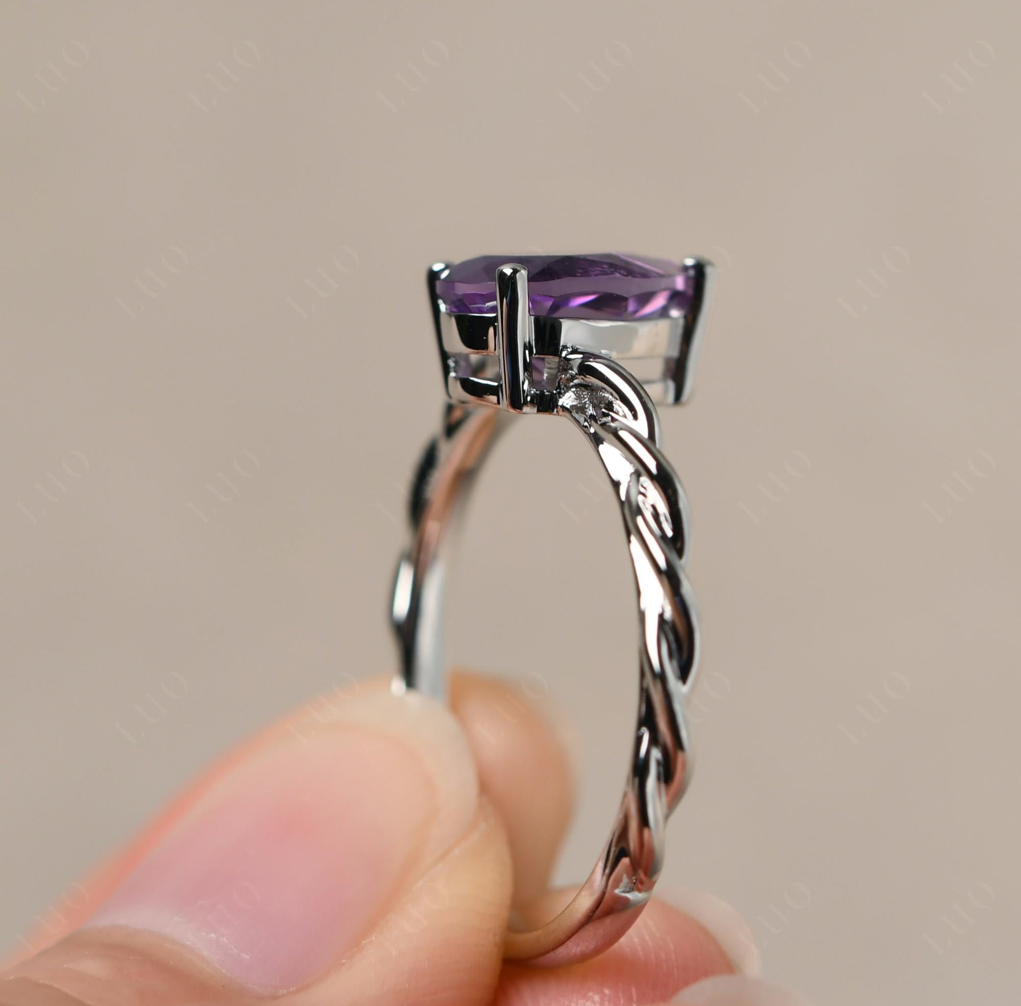 Teardrop Amethyst Solitaire Rope Ring - LUO Jewelry