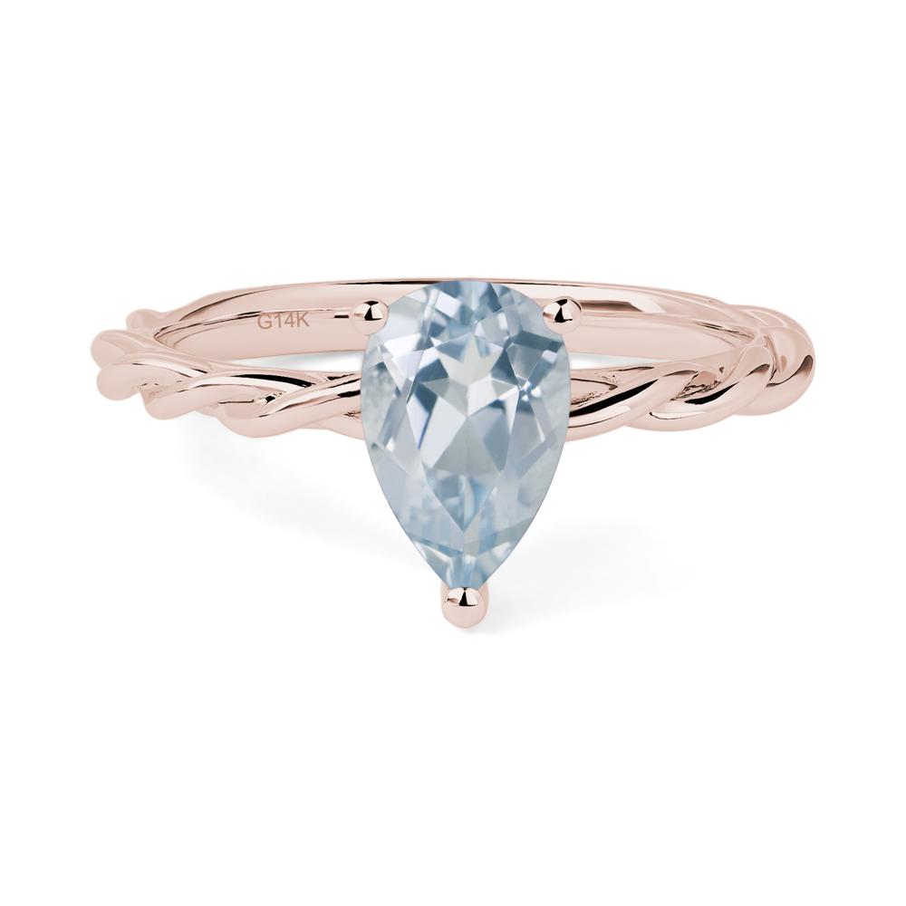 Teardrop Aquamarine Solitaire Rope Ring - LUO Jewelry #metal_14k rose gold
