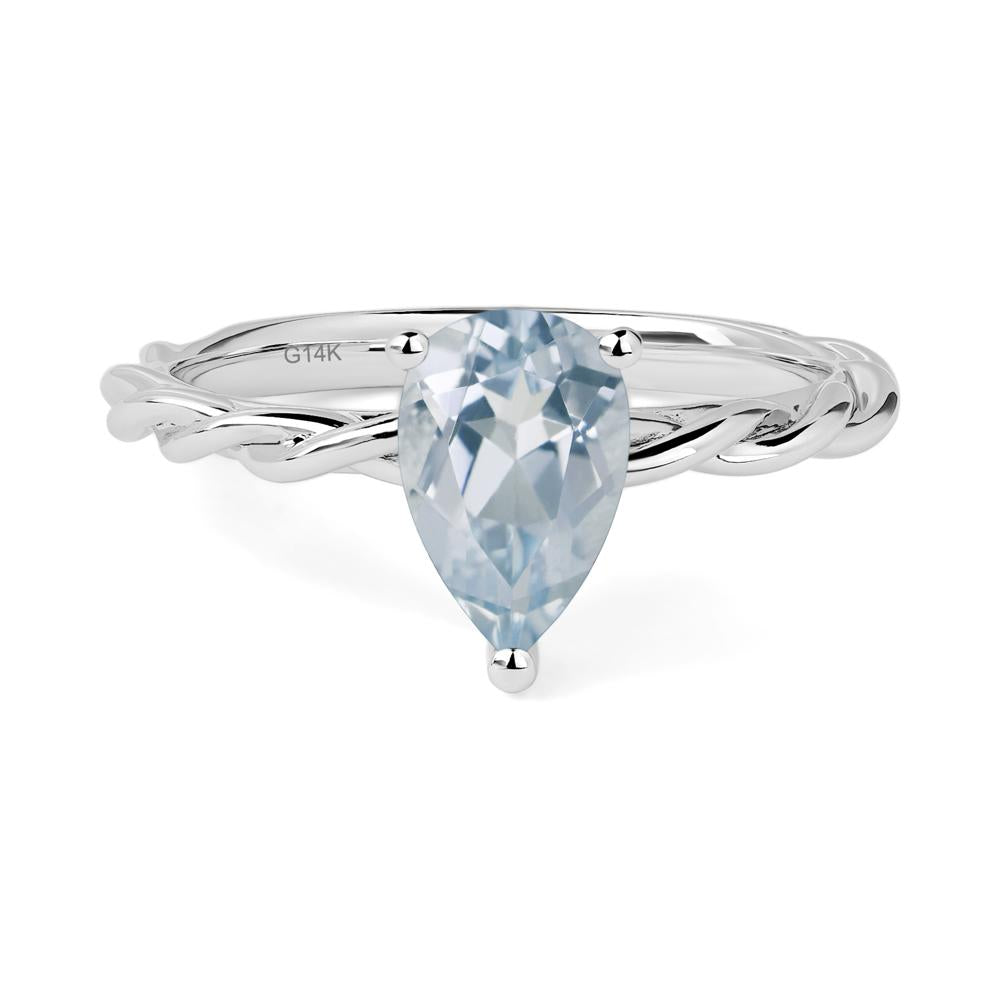 Teardrop Aquamarine Solitaire Rope Ring - LUO Jewelry #metal_14k white gold