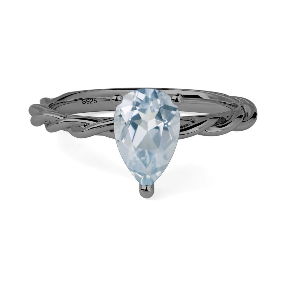 Teardrop Aquamarine Solitaire Rope Ring - LUO Jewelry #metal_black finish sterling silver