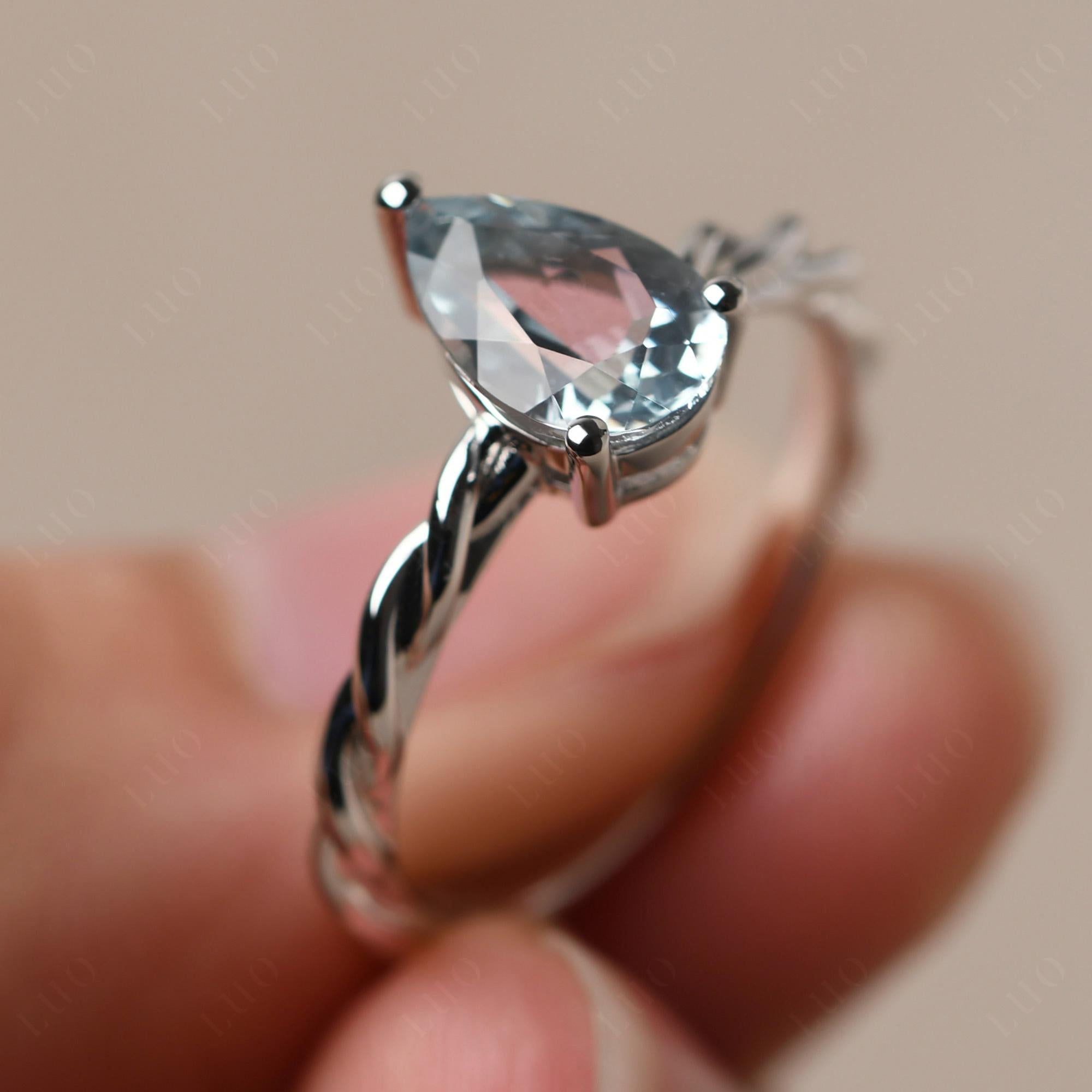 Teardrop Aquamarine Solitaire Rope Ring - LUO Jewelry