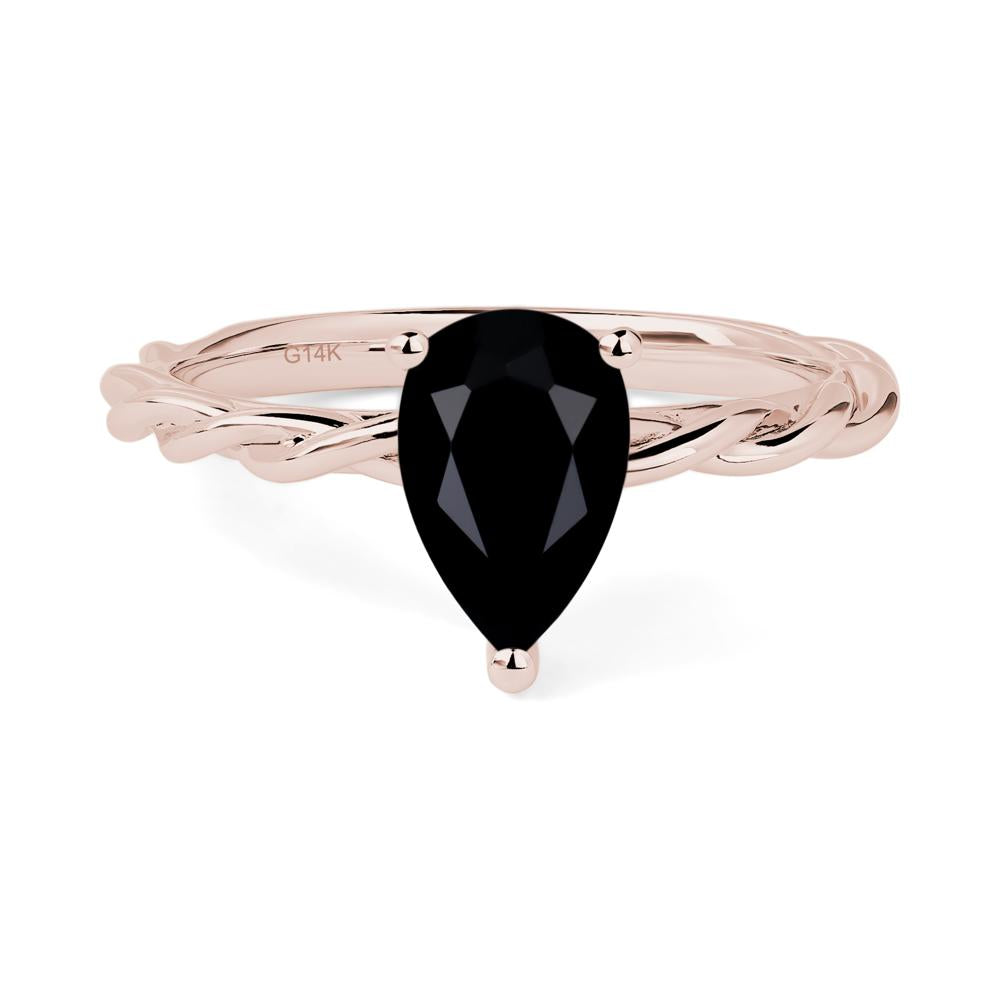 Teardrop Black Stone Solitaire Rope Ring - LUO Jewelry #metal_14k rose gold