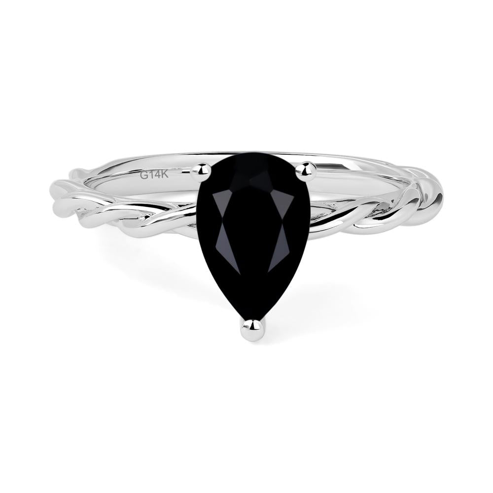 Teardrop Black Stone Solitaire Rope Ring - LUO Jewelry #metal_14k white gold