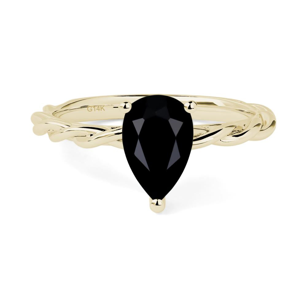 Teardrop Black Stone Solitaire Rope Ring - LUO Jewelry #metal_14k yellow gold