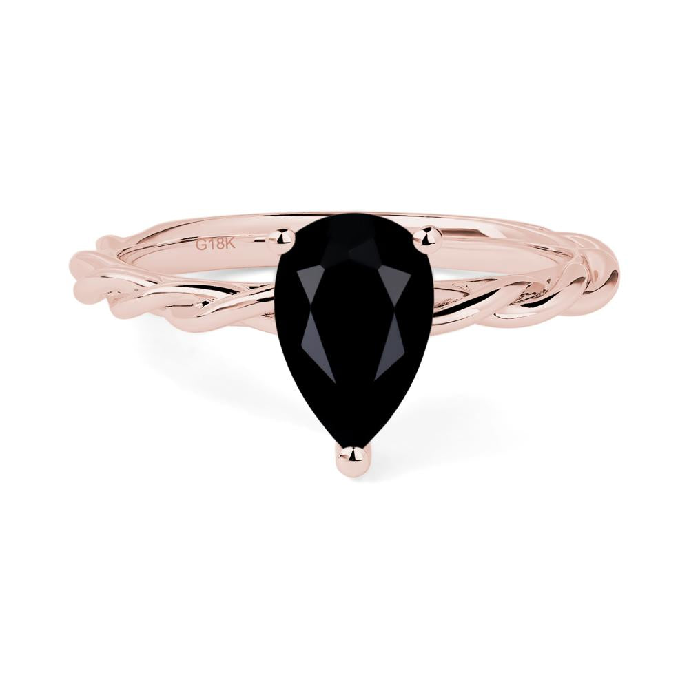 Teardrop Black Stone Solitaire Rope Ring - LUO Jewelry #metal_18k rose gold