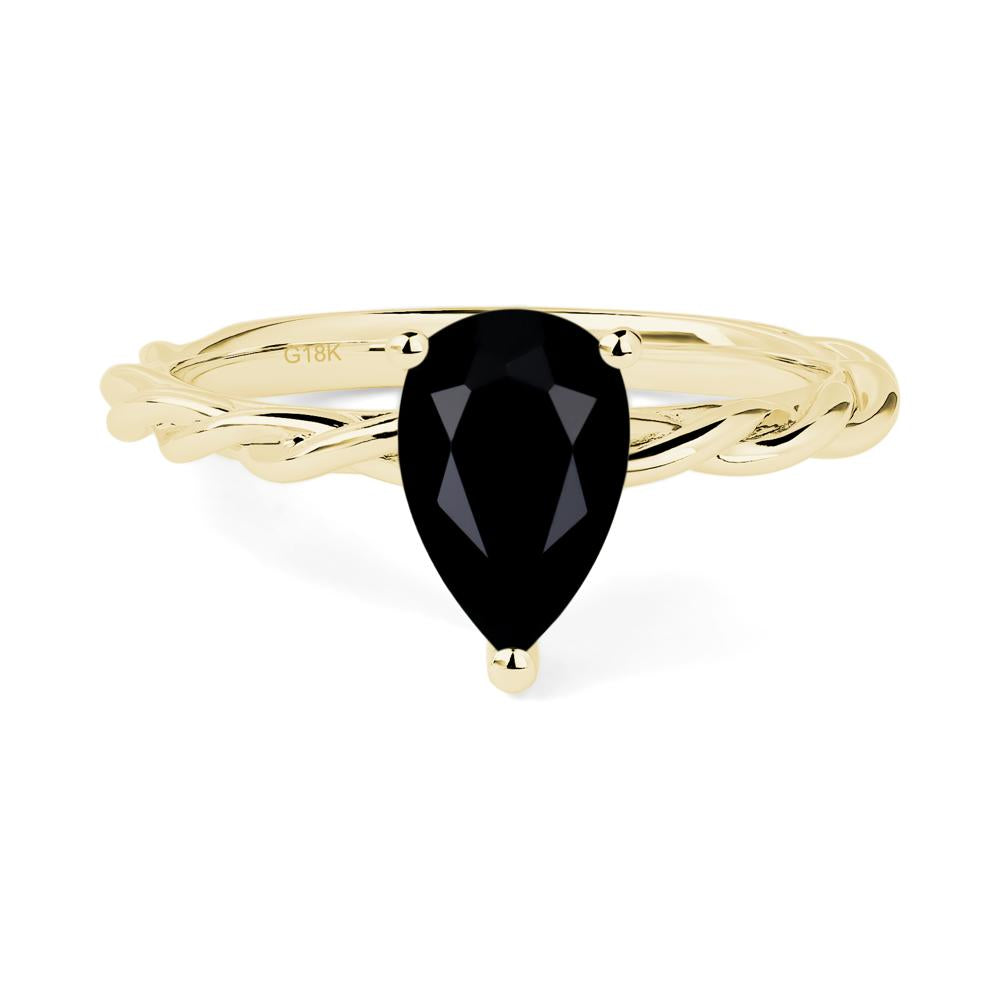 Teardrop Black Stone Solitaire Rope Ring - LUO Jewelry #metal_18k yellow gold