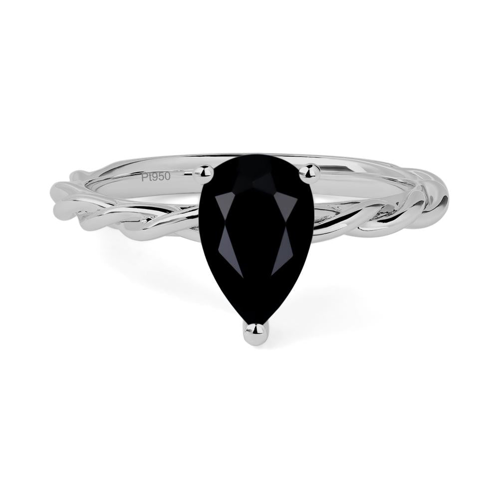 Teardrop Black Stone Solitaire Rope Ring - LUO Jewelry #metal_platinum
