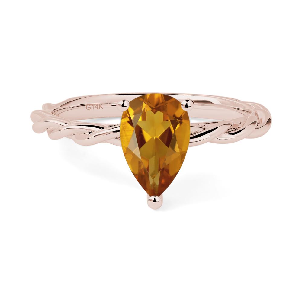 Teardrop Citrine Solitaire Rope Ring - LUO Jewelry #metal_14k rose gold