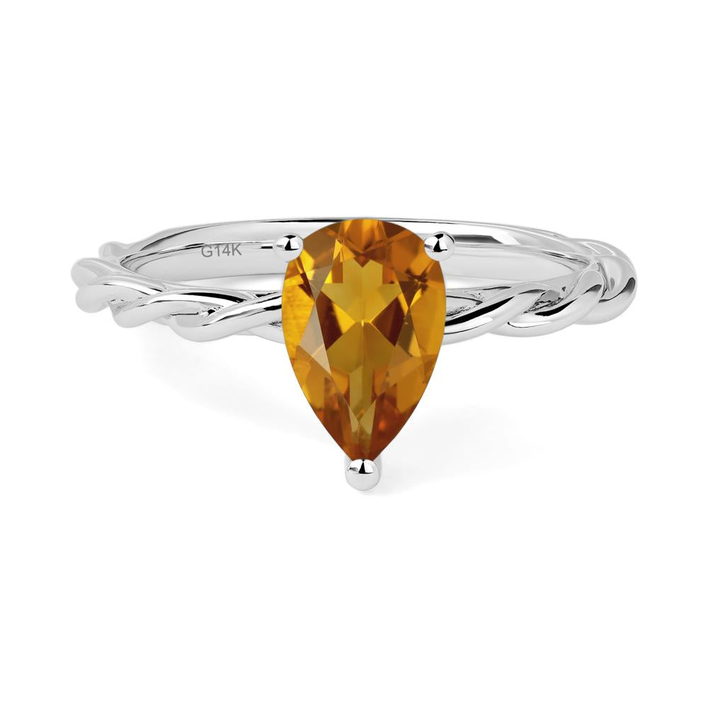Teardrop Citrine Solitaire Rope Ring - LUO Jewelry #metal_14k white gold