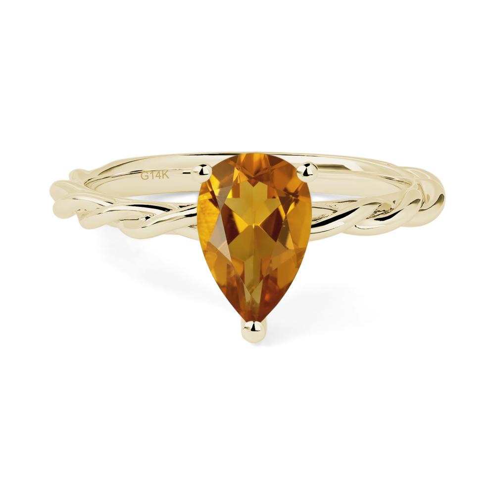 Teardrop Citrine Solitaire Rope Ring - LUO Jewelry #metal_14k yellow gold