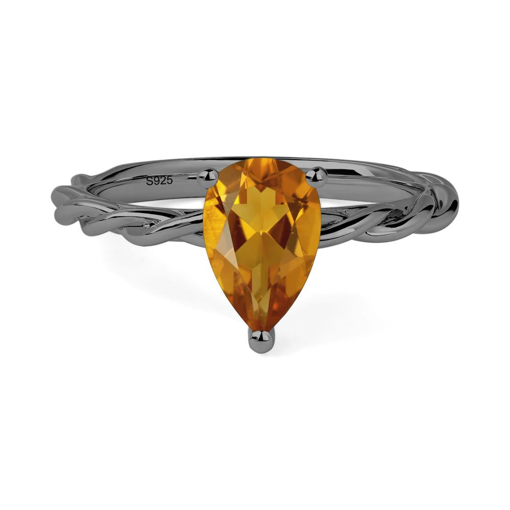 Teardrop Citrine Solitaire Rope Ring - LUO Jewelry #metal_black finish sterling silver