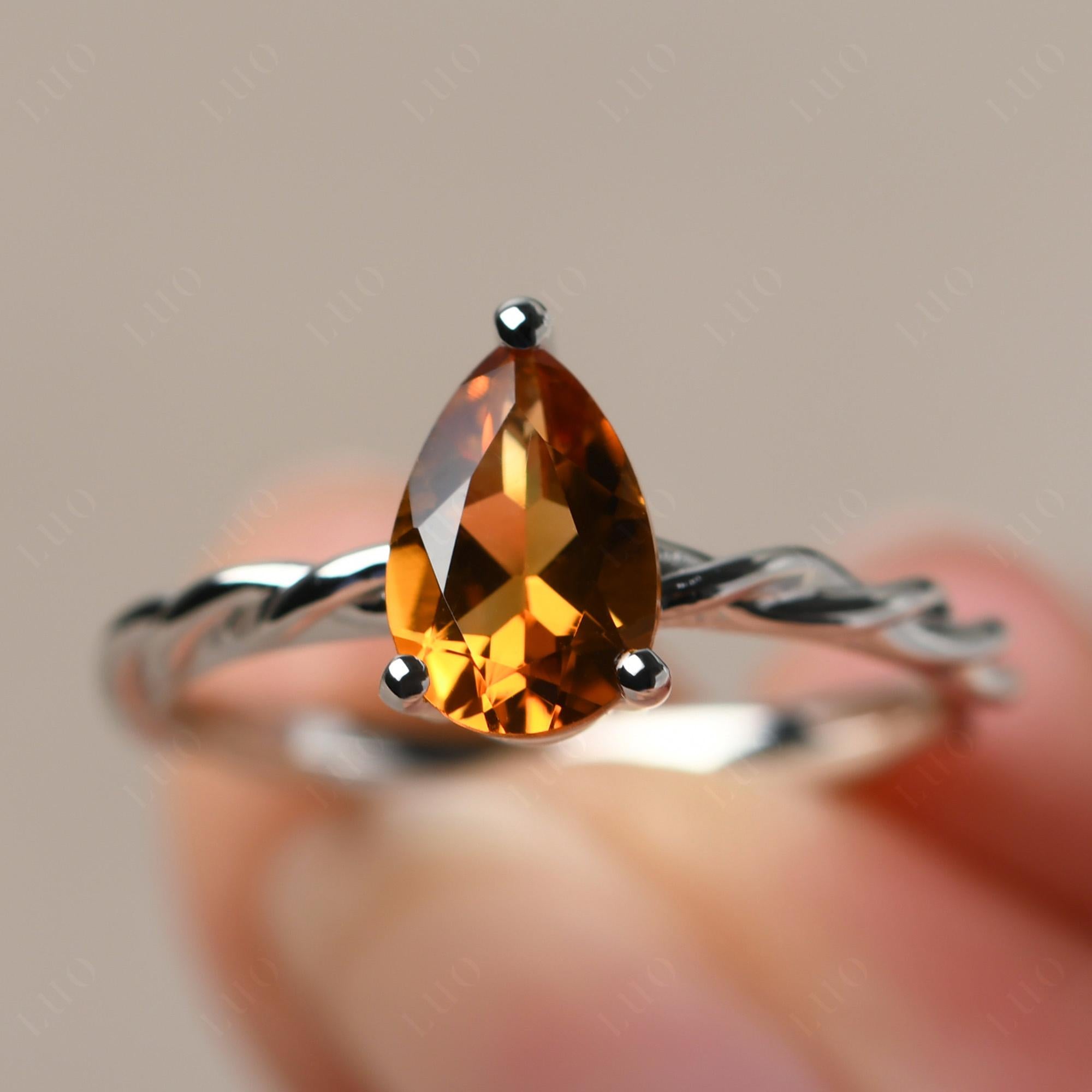 Teardrop Citrine Solitaire Rope Ring - LUO Jewelry