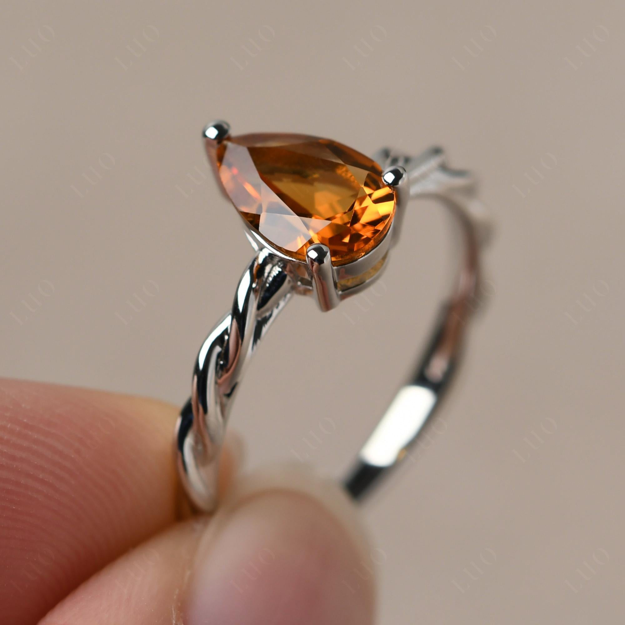 Teardrop Citrine Solitaire Rope Ring - LUO Jewelry