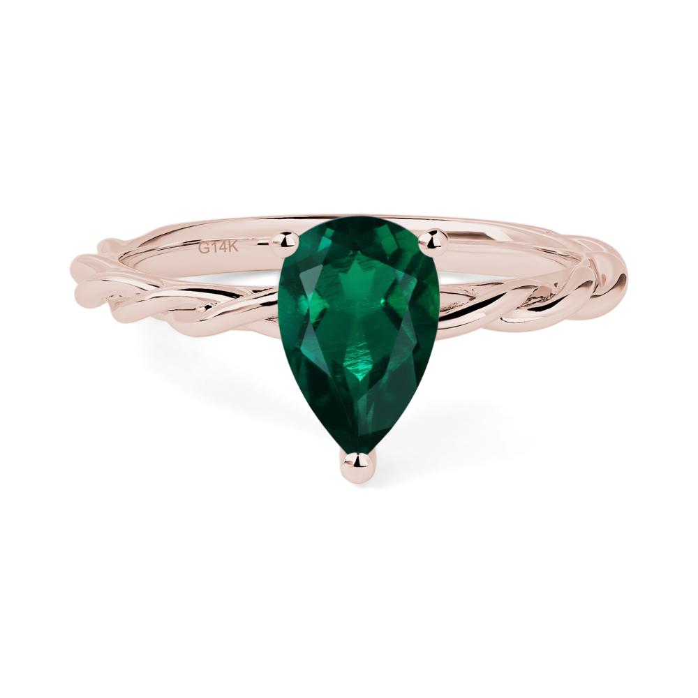 Teardrop Emerald Solitaire Rope Ring - LUO Jewelry #metal_14k rose gold